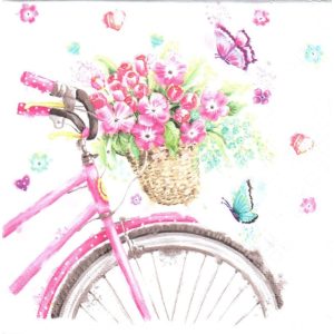 Košík na ružovom bicykli